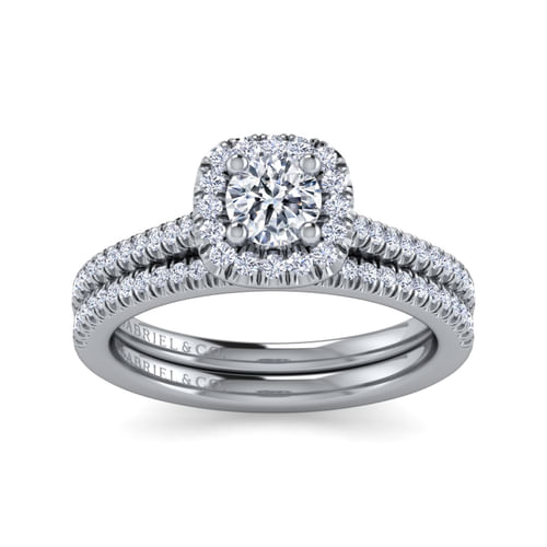 14K White Gold Round Halo Diamond Engagement Ring
