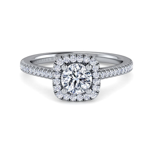 14K White Gold Round Halo Diamond Engagement Ring