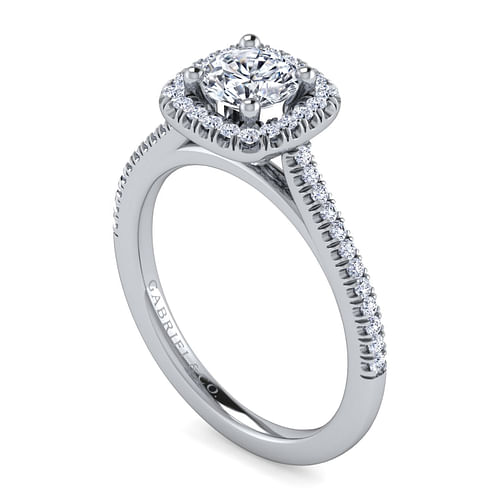 14K White Gold Round Halo Diamond Engagement Ring