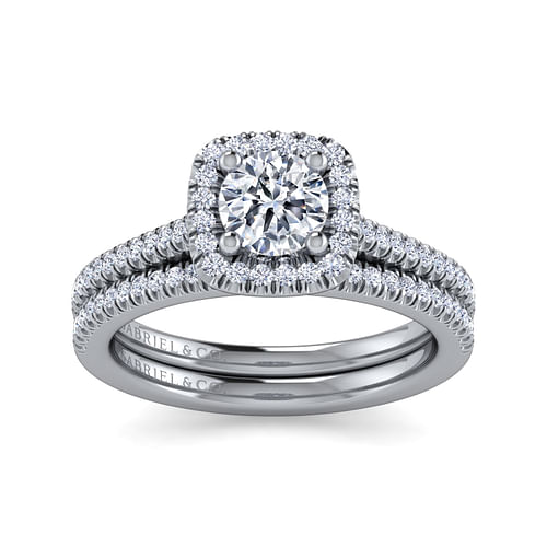 14K White Gold Round Halo Diamond Engagement Ring