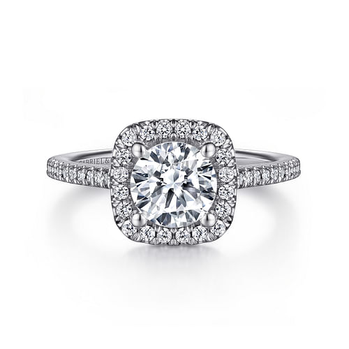 14K White Gold Round Halo Diamond Engagement Ring