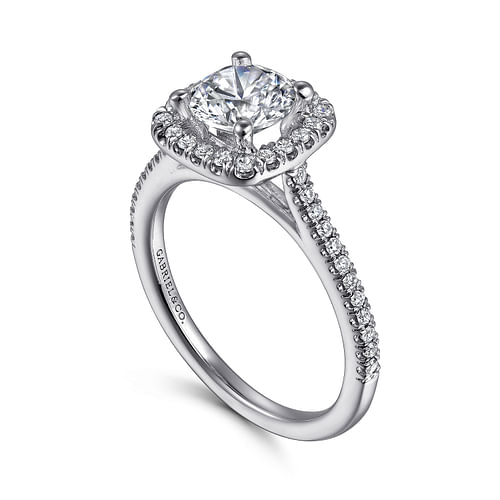 14K White Gold Round Halo Diamond Engagement Ring