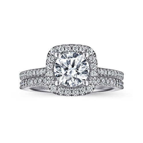 14K White Gold Round Halo Diamond Engagement Ring