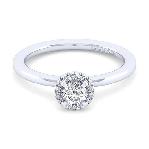 14K White Gold Round Halo Diamond Engagement Ring