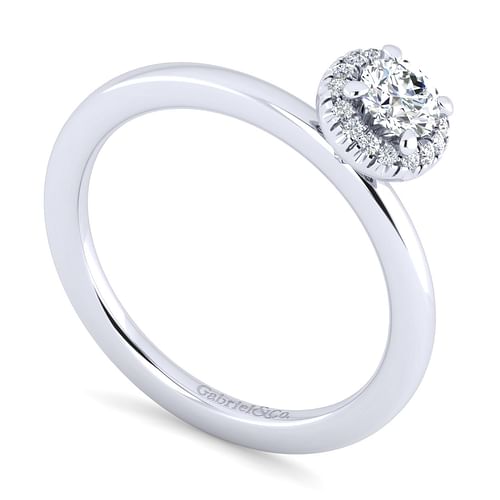 14K White Gold Round Halo Diamond Engagement Ring