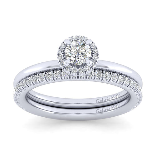 14K White Gold Round Halo Diamond Engagement Ring