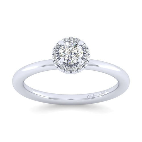 14K White Gold Round Halo Diamond Engagement Ring