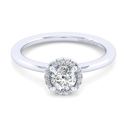 14K White Gold Round Halo Diamond Engagement Ring