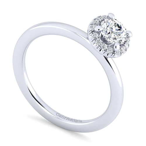 14K White Gold Round Halo Diamond Engagement Ring