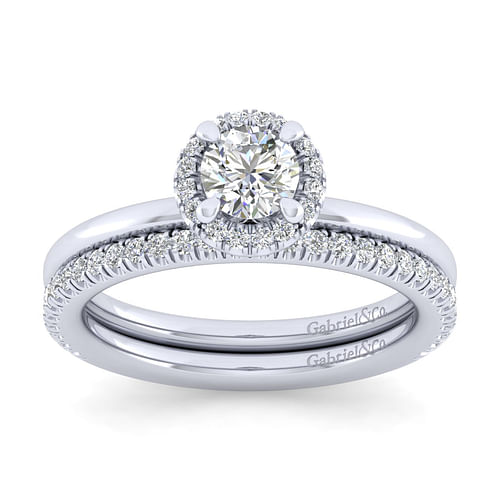 14K White Gold Round Halo Diamond Engagement Ring