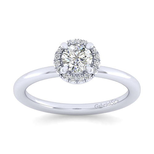 14K White Gold Round Halo Diamond Engagement Ring