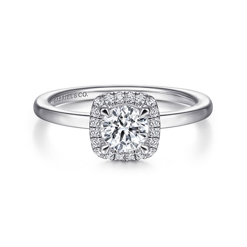 14K White Gold Round Halo Diamond Engagement Ring