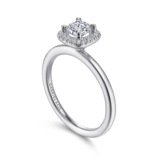 14K White Gold Round Halo Diamond Engagement Ring