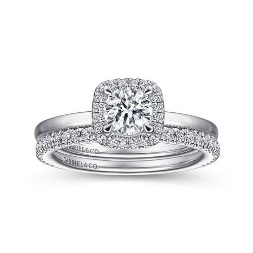 14K White Gold Round Halo Diamond Engagement Ring