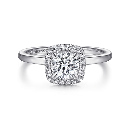 14K White Gold Round Halo Diamond Engagement Ring