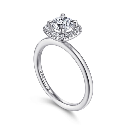 14K White Gold Round Halo Diamond Engagement Ring