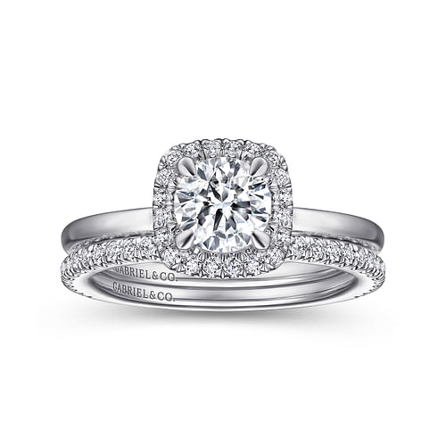 14K White Gold Round Halo Diamond Engagement Ring