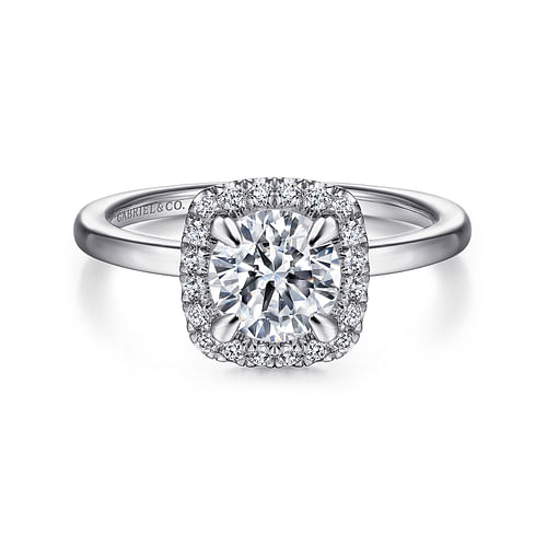 14K White Gold Round Halo Diamond Engagement Ring