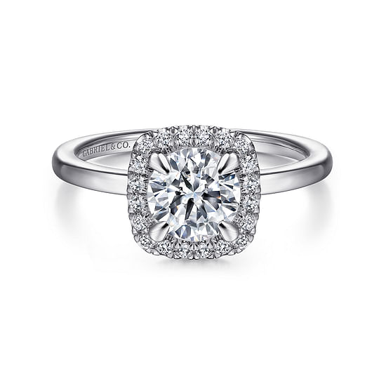 Gabriel - 14K White Gold Round Halo Diamond Engagement Ring