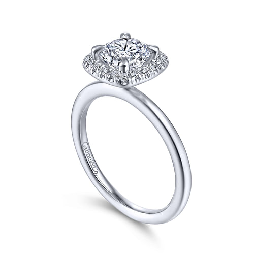 14K White Gold Round Halo Diamond Engagement Ring