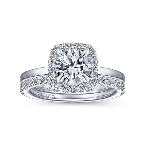 14K White Gold Round Halo Diamond Engagement Ring