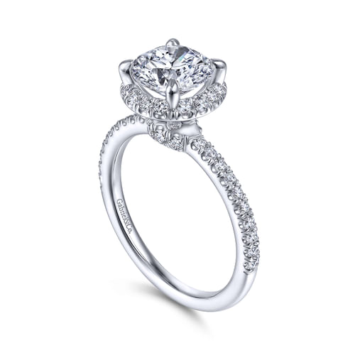14K White Gold Round Halo Diamond Engagement Ring
