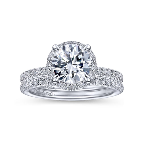 14K White Gold Round Halo Diamond Engagement Ring