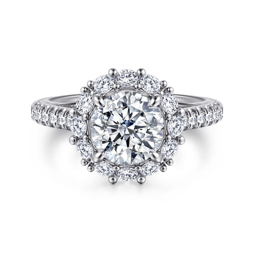 14K White Gold Round Halo Diamond Engagement Ring
