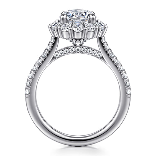 14K White Gold Round Halo Diamond Engagement Ring