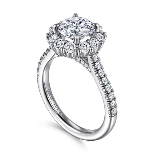 14K White Gold Round Halo Diamond Engagement Ring