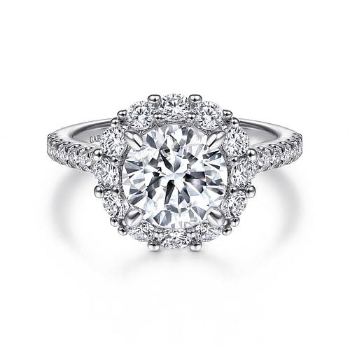 14K White Gold Round Halo Diamond Engagement Ring