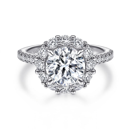 Gabriel - 14K White Gold Round Halo Diamond Engagement Ring