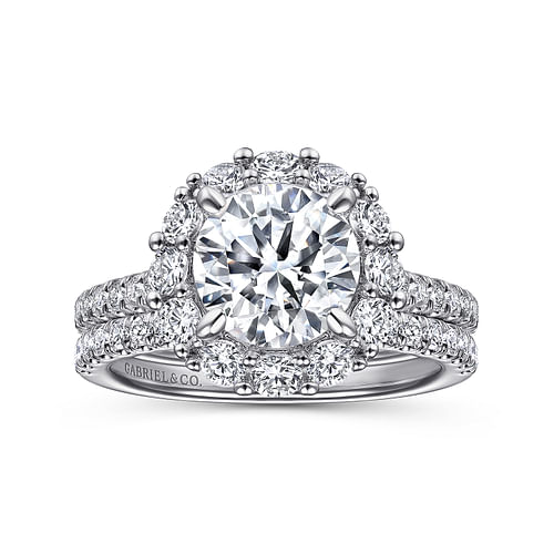 14K White Gold Round Halo Diamond Engagement Ring