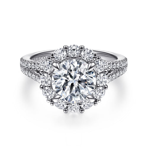 14K White Gold Round Halo Diamond Engagement Ring