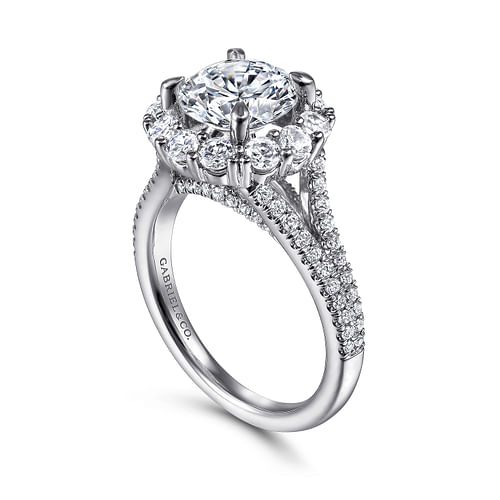 14K White Gold Round Halo Diamond Engagement Ring