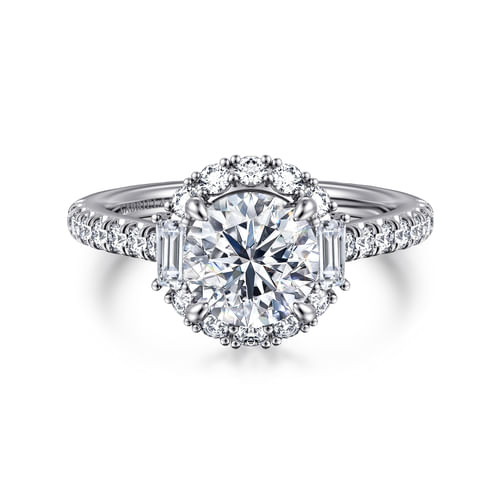 14K White Gold Round Halo Diamond Engagement Ring