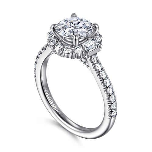 14K White Gold Round Halo Diamond Engagement Ring