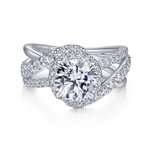 14K White Gold Round Halo Diamond Engagement Ring