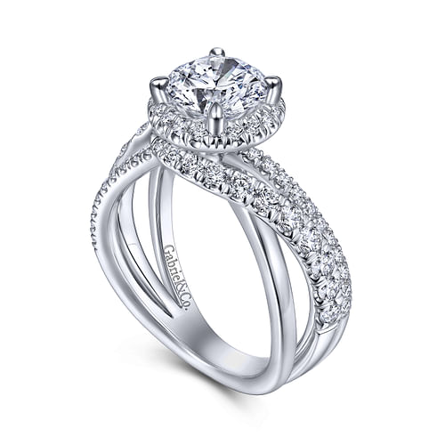 14K White Gold Round Halo Diamond Engagement Ring