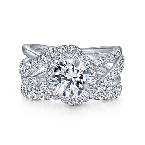 14K White Gold Round Halo Diamond Engagement Ring