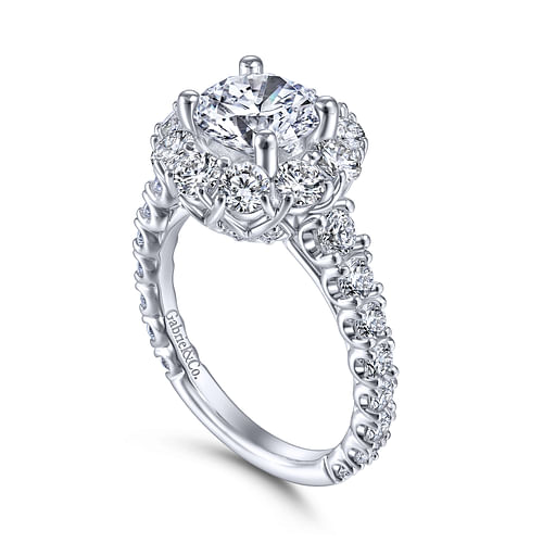 14K White Gold Round Halo Diamond Engagement Ring