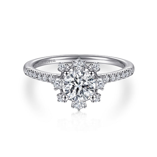 14K White Gold Round Halo Diamond Engagement Ring