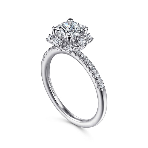 14K White Gold Round Halo Diamond Engagement Ring