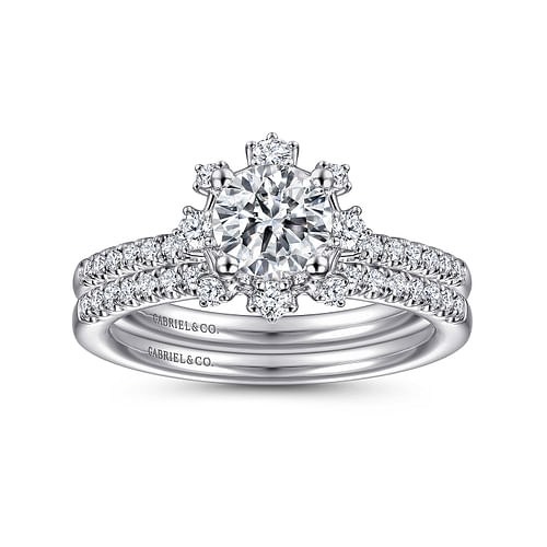 14K White Gold Round Halo Diamond Engagement Ring