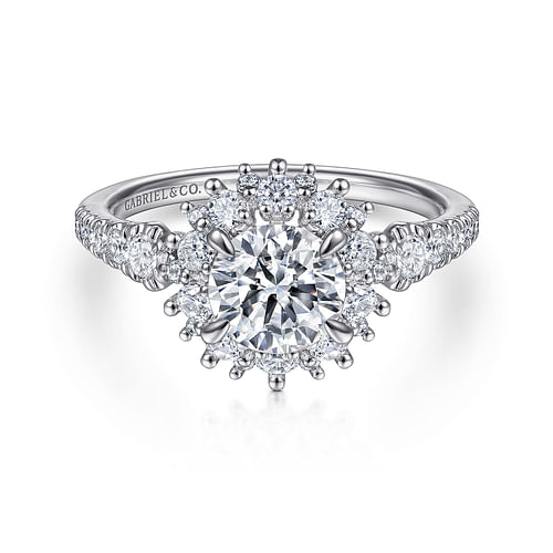 14K White Gold Round Halo Diamond Engagement Ring