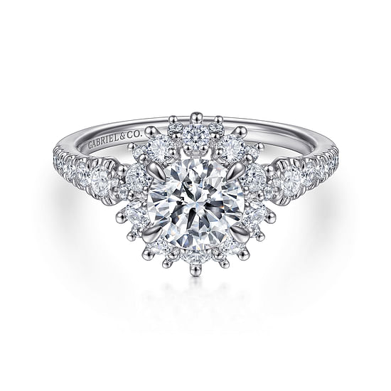 Gabriel - 14K White Gold Round Halo Diamond Engagement Ring