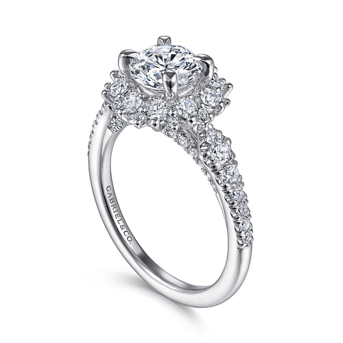 14K White Gold Round Halo Diamond Engagement Ring