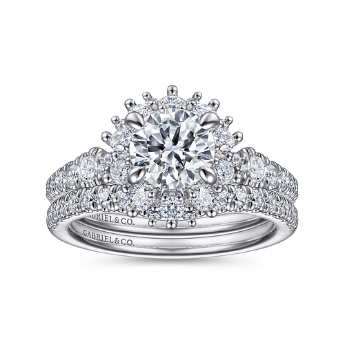 14K White Gold Round Halo Diamond Engagement Ring