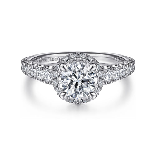 14K White Gold Round Halo Diamond Engagement Ring
