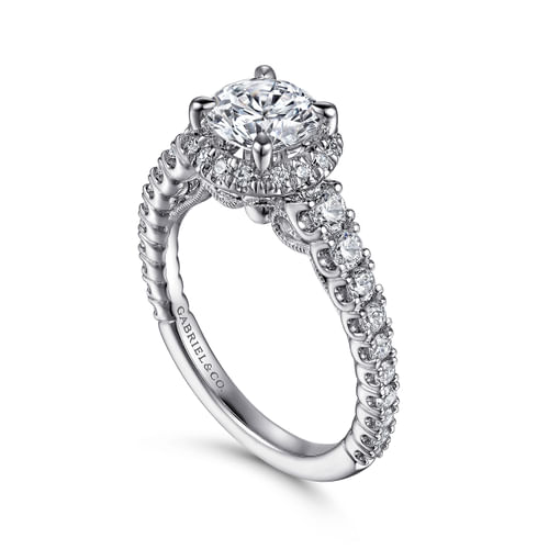 14K White Gold Round Halo Diamond Engagement Ring